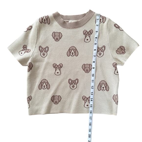 Debut Women’s Knit Short Sleeve Shirt Dogs Corgi Schnauzer Tan Size S - Picture 5 of 8